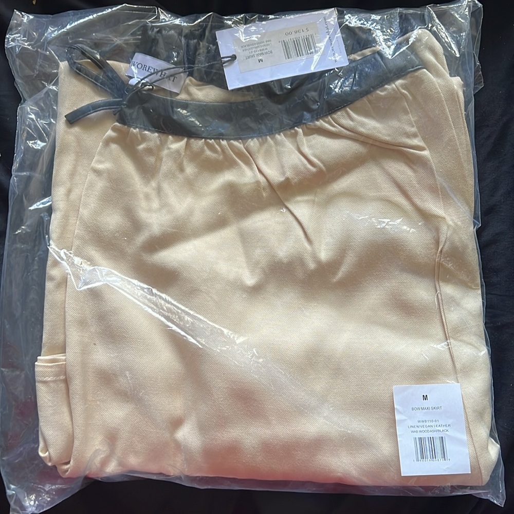 WeWoreWhat Bow Maxi Skirt Linen and Vegan Leather Longline Size Medium M NWT - Picture 8 of 10
